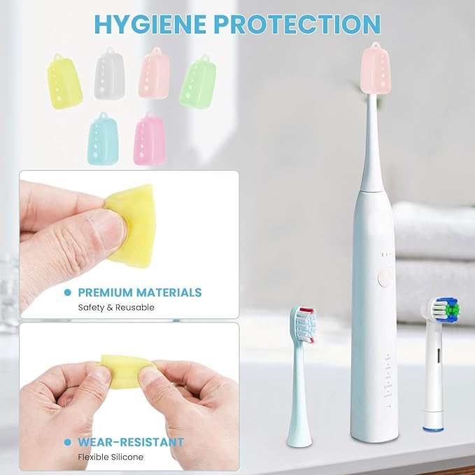 Lapfoon 6 Packs Silicone Toothbrush Covers, Tooth Brush Cover Cap for Electric & Manual Toothbrushes, Toothbrush Travel Essentials
