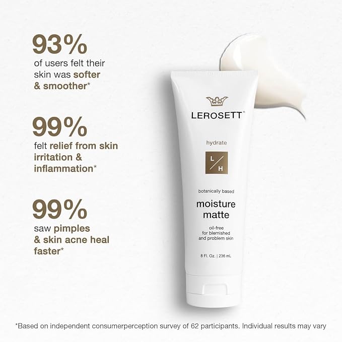 LEROSETT Oil-Free Moisturizer for Oily & Sensitive Skin, Lightweight Matte Hydration, Vegan Moisturizer, Aloe-Based with Vit-B5 + 7 Soothing Herbals, Non-comedogenic, Fragrance Free - 3 oz