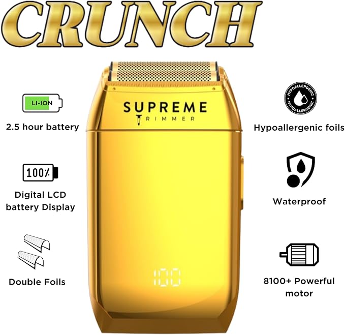 Supreme Trimmer Crunch STF602 – Waterproof Double Foil Shaver for Men | 150 Min Runtime, Wet/Dry Cordless & Corded Electric Razor | Hypoallergenic Foils for Face, Head & Stubble