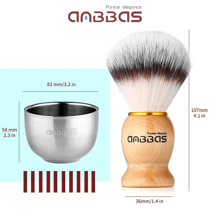 Anbbas 5IN1 Shaving Brush Set,Nylon Bristles Wood Handle and Stainless Steel Soap Bowl,ABS Wall Mounted Shaving Holders for Brush and Bowl with 3.5 oz Shaving Soap Refill