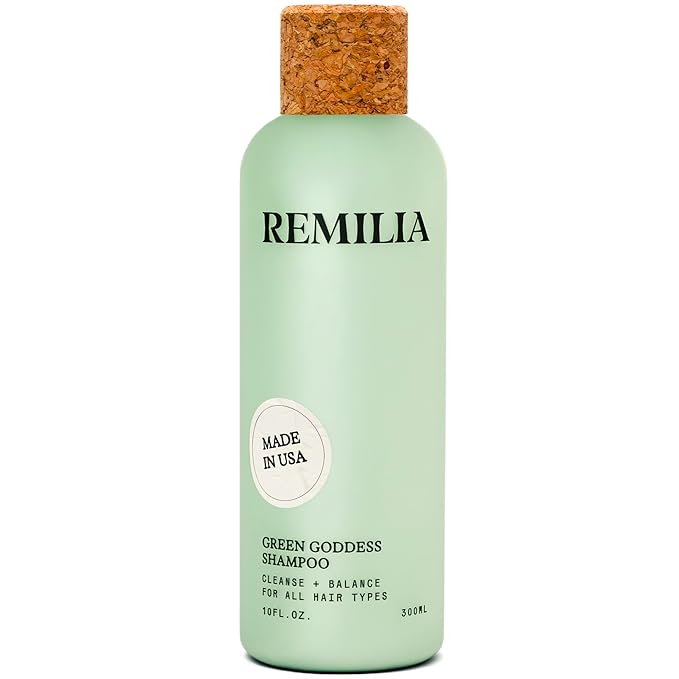 Remilia Green Goddess Shampoo with Rosemary Oil, Panthenol B5, Green Tea & Botanical Extracts - Vegan Cleansing Daily Hair Care Formula for Men & Women - 300 ml - 10 fl oz