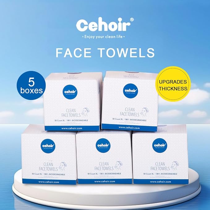 Face Towels,Super Soft and Thickness XL:10x12 inches,Lint-Free Biodegradable Towels,Disposable Face Towel,Makeup Remover Dry Wipes,Clean Face Cloths for Sensitive Skin.(5 packs (250 counts))…