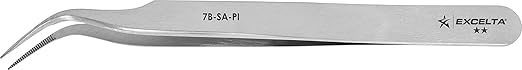 Excelta - 7B-SA-PI - Tweezers - Very Fine Point - Curved - Two Star - Anti-Mag. SS - Serrated Tips, 0.06" Height, 0.39300000000000002" Wide, 4.5" Length
