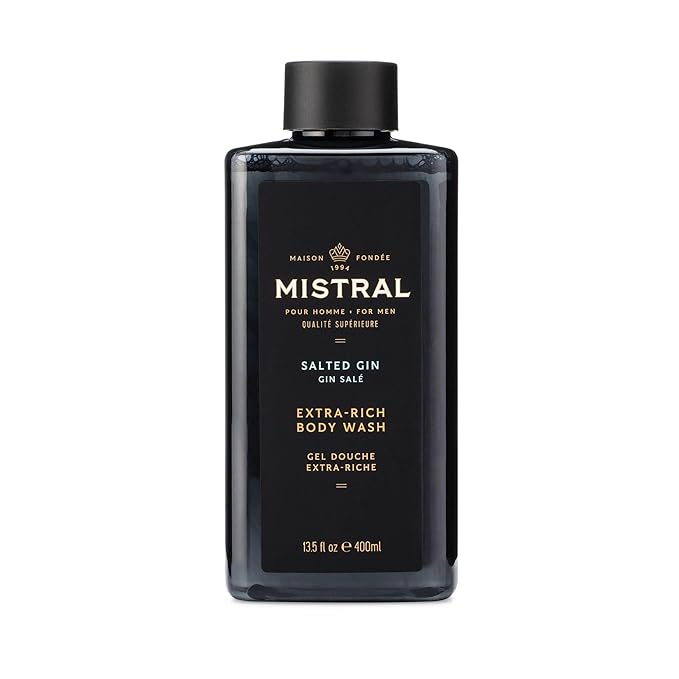 Mistral Men's Body Wash & Shampoo, Salted Gin 13.5 oz | 2-in-1 Natural Shower Gel for Men | SLS, Paraben & Phthalate Free | Natural Men’s Body Wash, Moisturizing Bath Gel - Made in France
