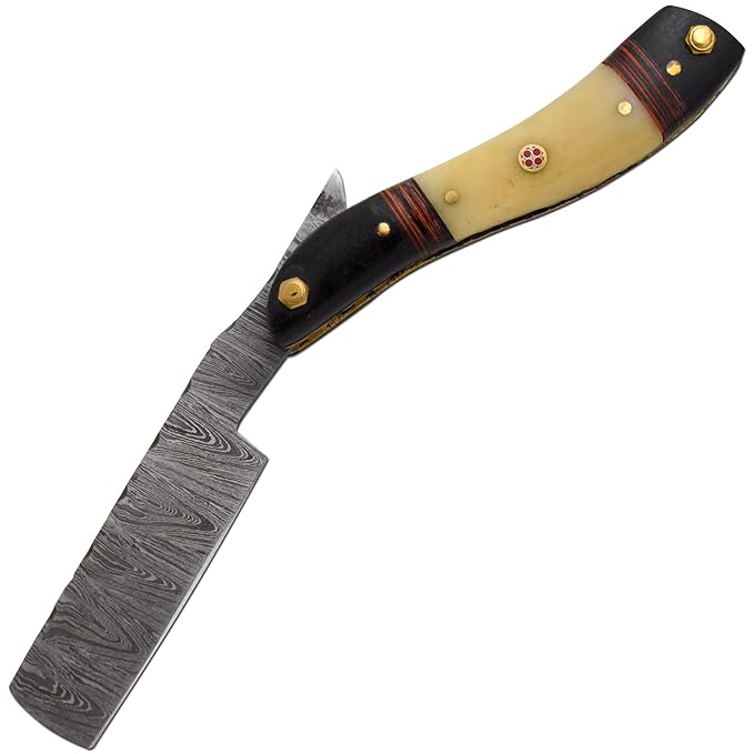 Straight Razor | Straight Edge-Razor Sharp High Hardness Real Damascus Steel Cutthroat Straight Edge-Blade | Barber Razor (349)