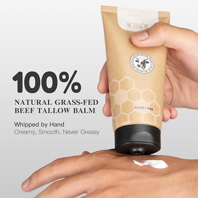 Organic Beef Tallow Honey Balm, Whipped Moisturizer for Face and Body, Grass-Fed Beef Tallow for Men, Cedarwood Scent, Natural Skin Nourishing Cream, Christmas Gifts Under 10 Dollars, 5.3 oz