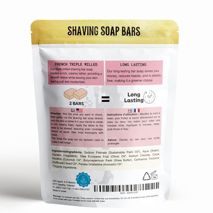 Hypoallergenic Bar Soap for Women – Nourishing Shaving Bar, Smoothes Razor Bumps & Ingrown Hairs - Natural & Organic Ingredients – 2 Big Bars