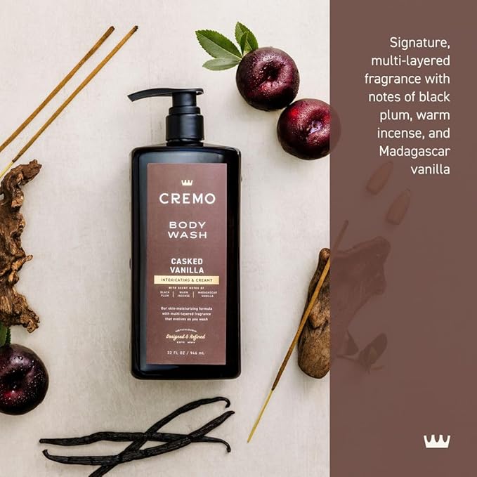 Cremo Rich-Lathering Casked Vanilla Body Wash for Men, 32 Fl Oz