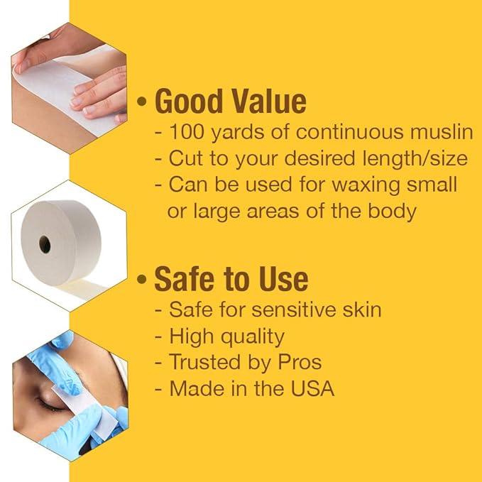 GiGi Epilating Muslin Roll – Wax Strips for Hair Removal, Natural Muslin Wax Roll for Face & Body, 3.25-inch x 100 yards