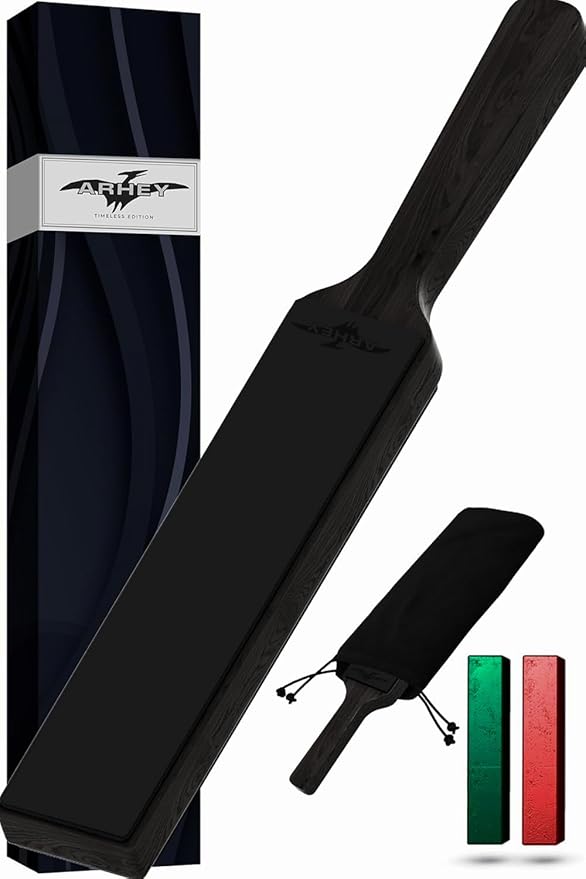 Leather Strop for Knife Sharpening Made from Premium Italian Leather, 14" Knife Strop with Storage Bag and 2 Polishing Compound for Various Knives, Razors, Axes, Chisels and Knives, Black