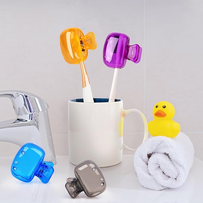 Hxezoc 4 Pack Travel Toothbrush Head Covers Toothbrush Protector Cap Brush Pod Case Protective Portable Plastic Clip for Household Travel, Business, School, Bathroom, Camping