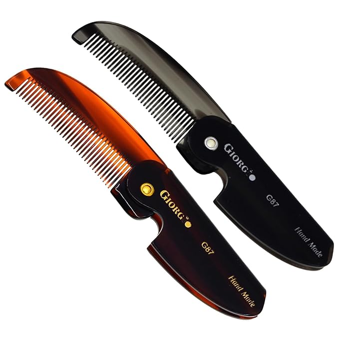 Giorgio G87 Folding Mustache and Beard Comb, Small Pocket Comb for Men,Fine Tooth,Handmade, Saw-cut, Hand Polished,Pocket Styling Combs for Everyday Grooming and All Type of Hair Care (Black Graphite)