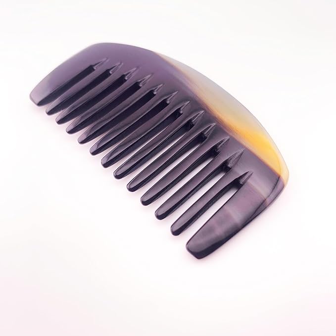 Buffalo Horn Comb – Natural Antistatic Hair and Beard Brush for Men and Women – Handmade Cow Horn Comb for Hair Care (3.55" wide tooth handleless)