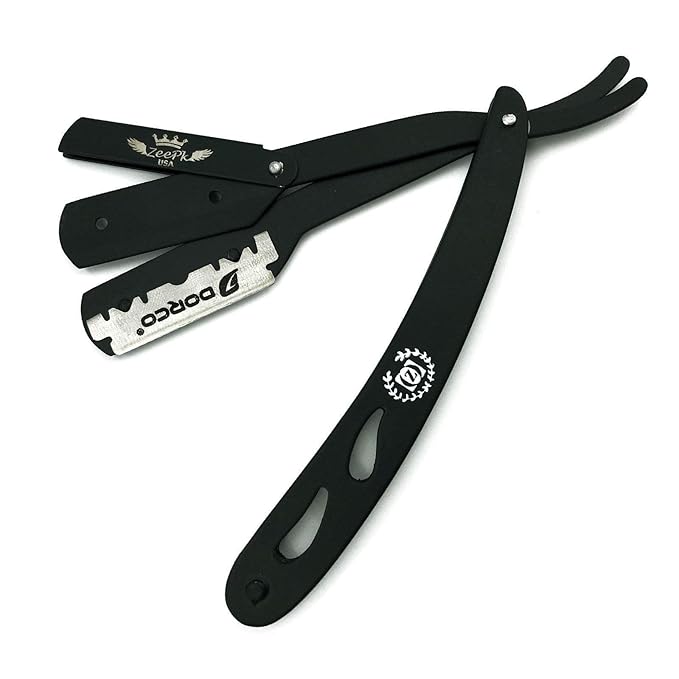 SMART CUT THROAT STAINLESS BARBER STRAIGHT RAZOR + 100 BLADES BLACK