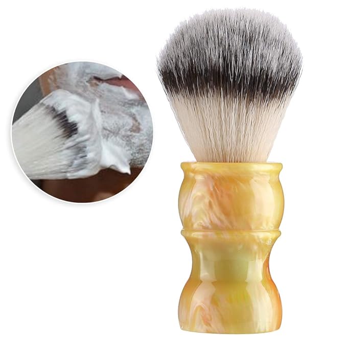 Professional Manual Beard Shaving Brush, Men Mustache Brush with Dense Nylon Hair, Barber Brush for Softening Beard and Creating Rich Lather, Portable Travel Shaving Brush for Salo (yellow color)