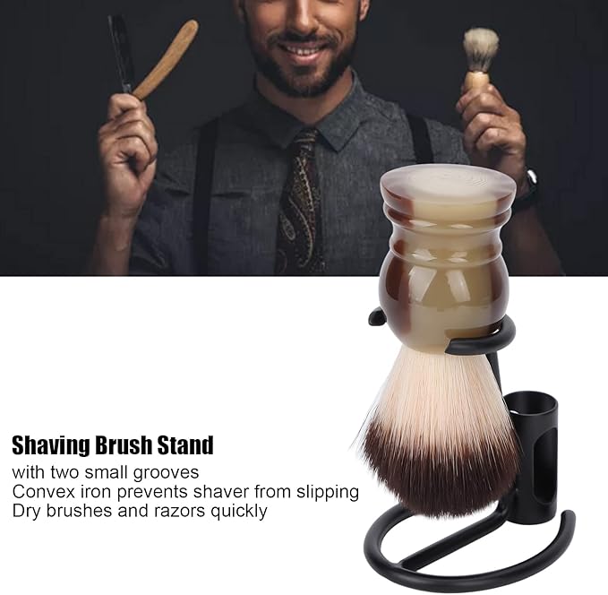 FILFEEL Razor and Brush Stand - Matte Black Metal Quick Drying Safety Razor Holder and Shaving Brush Stand - Practical Non Slip Razor Hanger Shaving Tool for Extra Stability