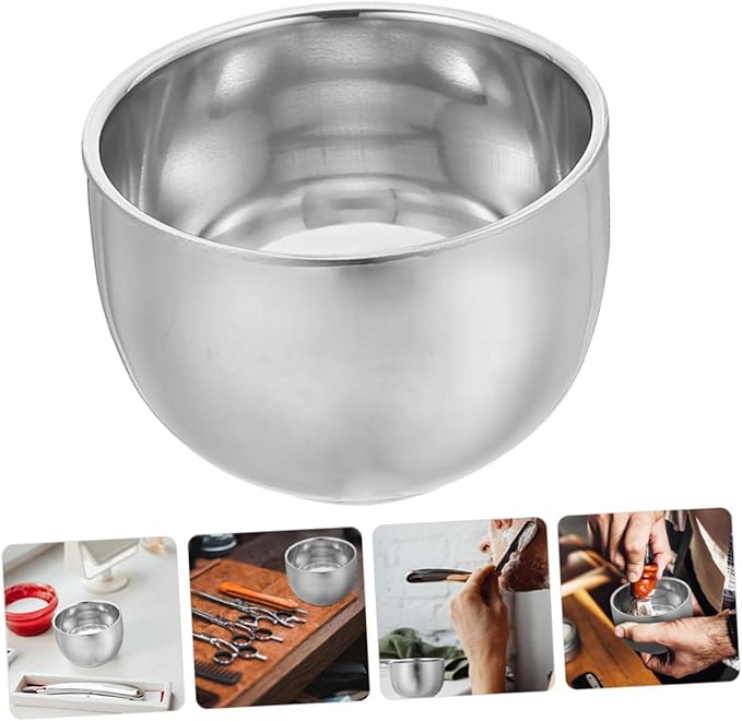 OUNONA 200ml Stainless Steel Double Layer Shaving Lather Bowl Set 2pcs Heat Insulated Shaving Foam Cup for Men
