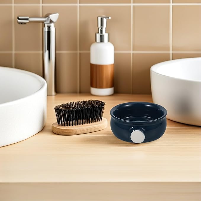 GLEAVI Ceramic Shaving Soap Bowl Navy Blue with Spiral Design, Quick Foaming Beard Shaving Cup for Men’s Grooming, Travel-friendly Shave Cream Lather Mug