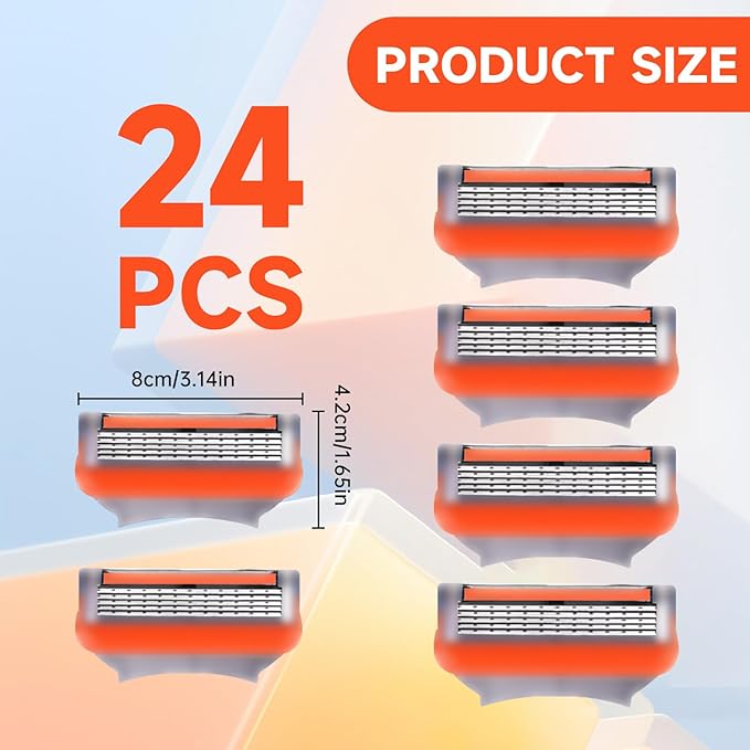 24Pcs Premium Razor Blades for Men compatible gillette fusion 5 blades refills -5-Layer Stainless Steel Refills Compatible with Fusion 5 Style Razors,Smooth Shaving Replacement Cartridges Value Pac