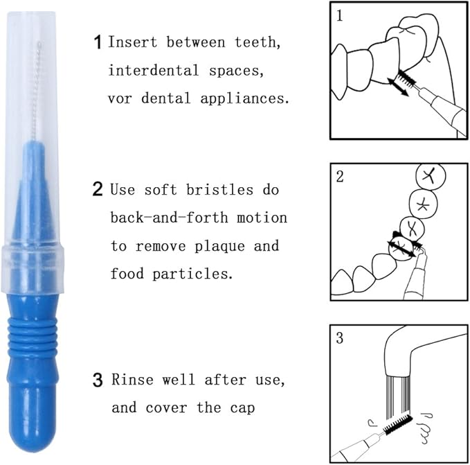 ewinever 50 Count Interdental Brush,Toothpick Tooth Flossing Head Oral Dental Hygiene Brush, Tooth Cleaning Tool (Red+Blue)