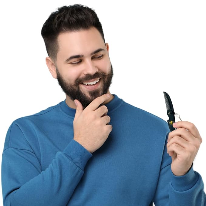 GENTS Folding Pocket Comb for Men - Travel Beard Mustache Hair Grooming Keychain Accessory Handmade