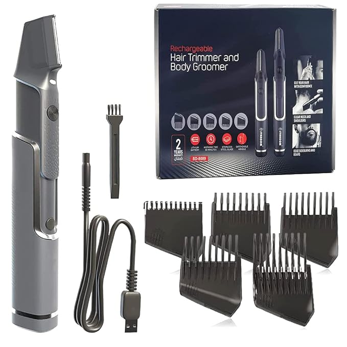 Ymiko 5 in 1 Hair Trimmer Body Groomer Retractable USB Electric Hair Trimmer Lightweight Travel Friendly 90° Offset Ideal Grooming Experience (grey)