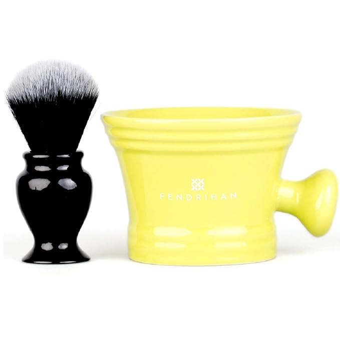 Fendrihan Synthetic Shaving Brush and Colorful Moderno Apothecary Shaving Mug Kit, The Perfect Men's Wet Shave Set (Black and White, Lime)