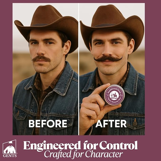 G.B.S Strong Hold Sandalwood Mustache Wax, Easy Application, Restyleable, long lasting hold with Styling Comb 50 Grams (Pak of 1, Sandalwood)