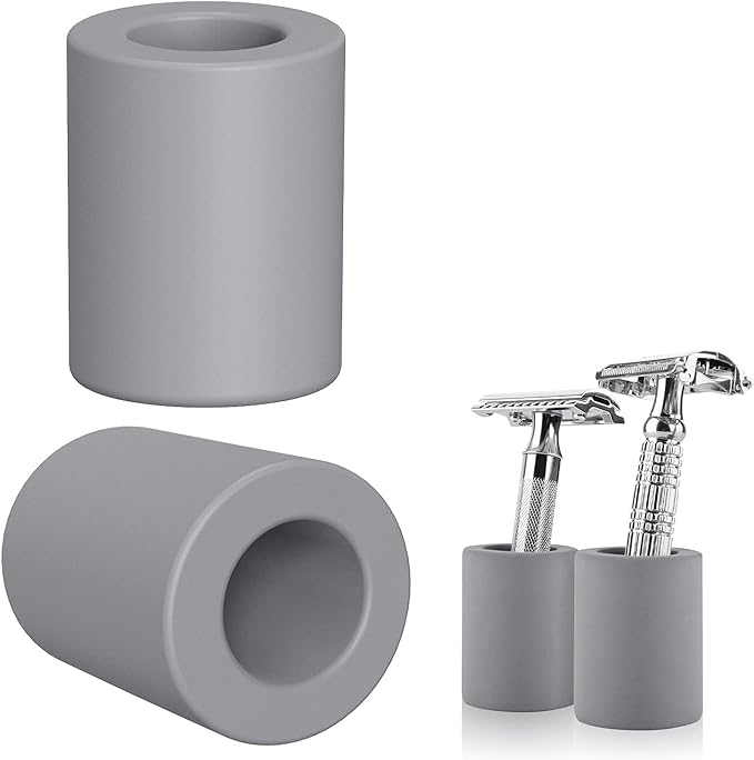 Linkidea 2 Pack Safety Razor Stand - Opening Dia 0.8" (2.2cm) Diatomite Men's Shaving Holder for Bathroom Countertops, Compatible With Vikings, Merkur Double Edge Safety Razor (Grey)