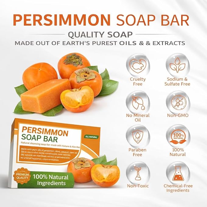 Persimmon Soap, Japanese Persimmon Soap for Body Odor,Natural Deodorant,Gentle Cleansing, For Women & Men (2, 2pcs)