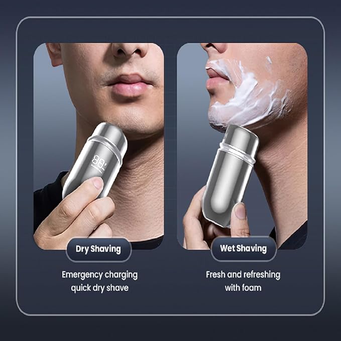 Mini Portable Electric Shaver,13000 RPM Painless & Silent,IPX7 Waterproof,USB-C Fast Charge, Automatic Induction Travel Razor for Men/Women (Silver)