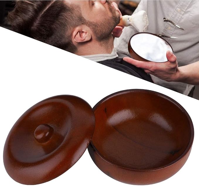 Buachois Wooden Shaving Soap Bowl with Lid, Durable Portable Traditional Wet Shaving Bowl for Cream and Soap, Easy to Clean, Travel Size