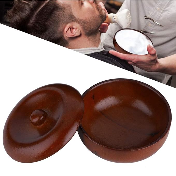 Dioche Wooden Shaving Bowl with Lid, Rubber Wood Shaving Soap Cream Bowl, Prevents Soap from Slipping, Easy to Lather, Bathroom Accessories, Space saving
