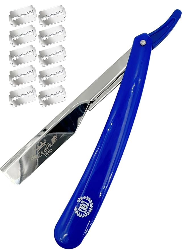 Zeepk Premium Shaving Razor para Hombre – Navaja Profesional para Barba con 10 Blades – Afeitadora Recta de Acero Inoxidable para Barberos y Uso Diario