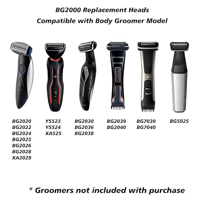 3 Pack BG2000 Replacement Heads Compatible with Philips norelco bodygroom 7000, Bodygroom Replacement Foil Heads for BG2000/40,BG5025, BG7030, BG7040, BG2030, BG2040-Wet Dry Use