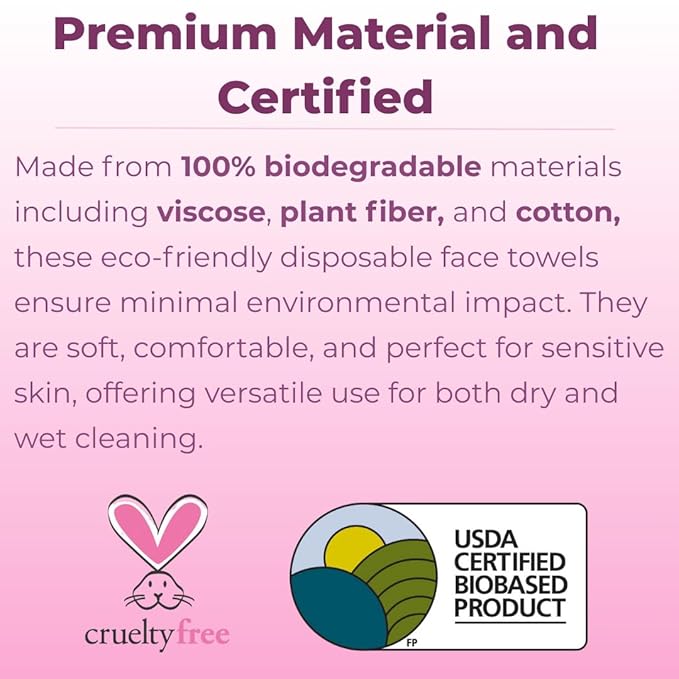 Face Towels, Disposable Face Towel XL, Makeup Remover, Dry Face Wipes, Clean Facial Towel for Oily and Sensitive Skin, ultra soft 100% USDA Biobased, Skin Care Friendly, 50 Count (1 Pack)