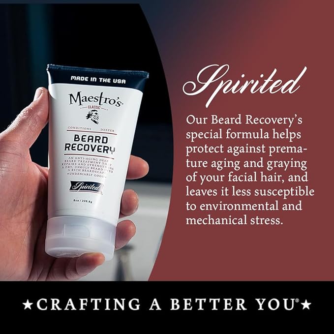 Maestro's Classic Beard Recovery Tube – Spirited Blend Moisturizer & Conditioner for Men | Hydrates, Softens & Revives | For All Hair Types & Daily Care, 8 oz