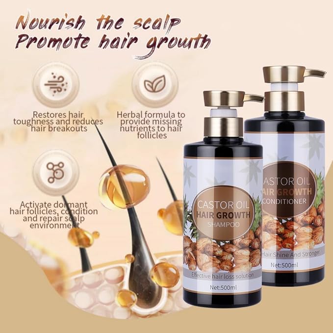Silvercell Castor Oil Shampoo for Hair Growth, Prevents Hair Loss, Strengthens Hair Roots, Nourishes Dry Hair, Thickening Shampoo for Women & Men, 16.91 fl.oz, Beige