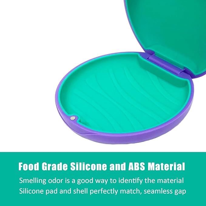 2PCS Retainer Case Compatible with Invisalign,Cute Slim Aligner Case,Customized Magnetic Closure Orthodontic Retainer Cases (2 Pack Purple + Green Silicone)