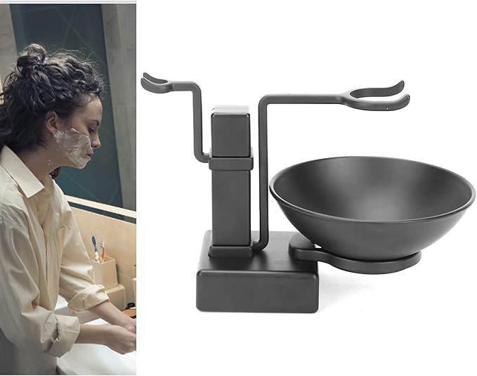 Shaving Brush Holder, Black Stainless Steel Shaving Brush Razor Stand with Soap Bowl Set Razor Holder Stand for Men boyfriend Husband Lover
