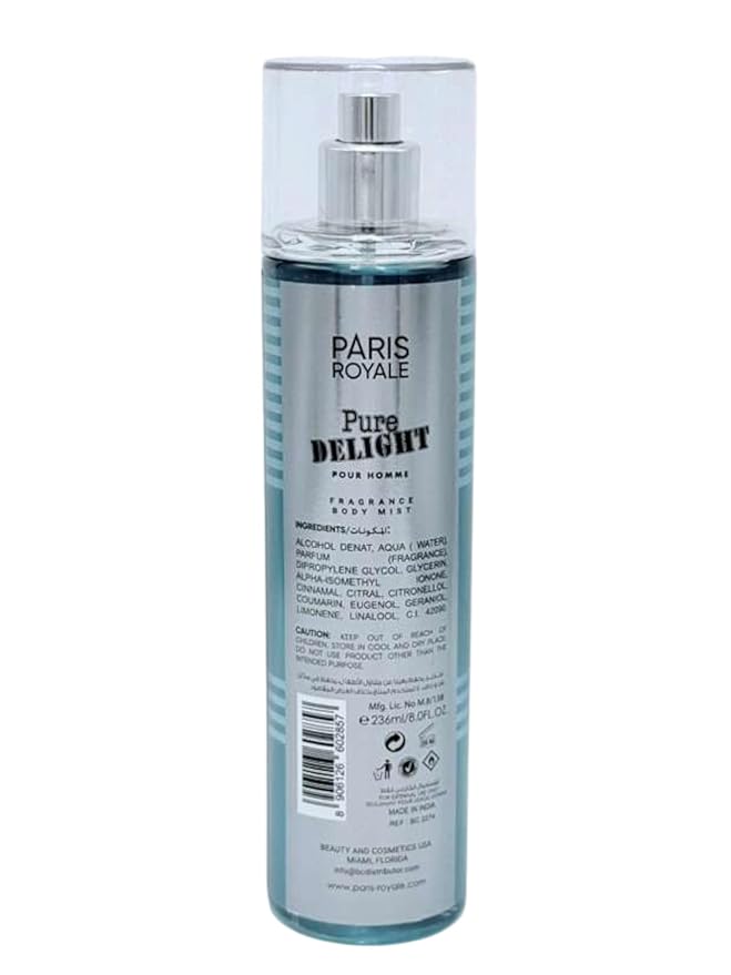 Paris Royal Pure Delight Body Mist for Women, 8 Fl Oz - Crisp, Clean & Uplifting Fragrance - Refreshing Daily Body Spray (Pure Delight)