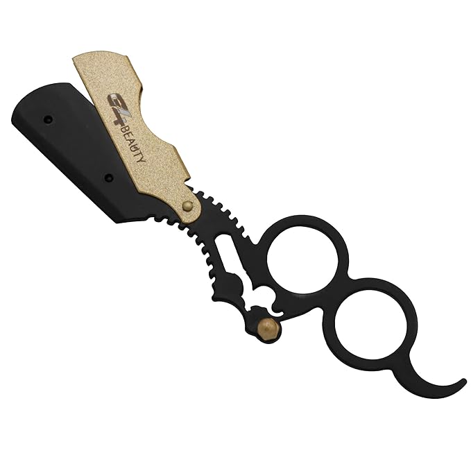 G4 Vision Universal Replaceable Half Blade Straight Razor with 100 Blades, Professional Double Ring Barber Single Edge Shave Razor (Black Gold)