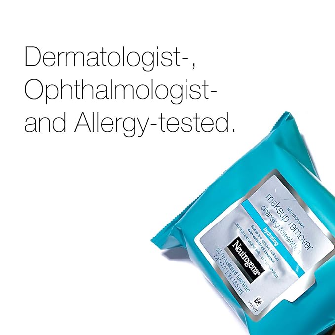 Neutrogena Hydrating Makeup Remover Face Wipes, Pre-Moistening Facial Cleansing Towelettes to Condition Skin & Remove Dirt, Oil, Makeup & Waterproof Mascara, Alcohol-Free, Value Pack 25 ct