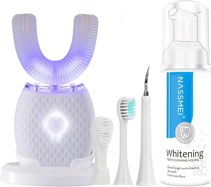 Automatic Toothbrush for Adults - Ultrasonic Electric Toothbrush with Soft Bristles Rechargeable Portable 30'' Automatic Timer Wireless Charging Washable Dual-Use for Travel & Home (White)