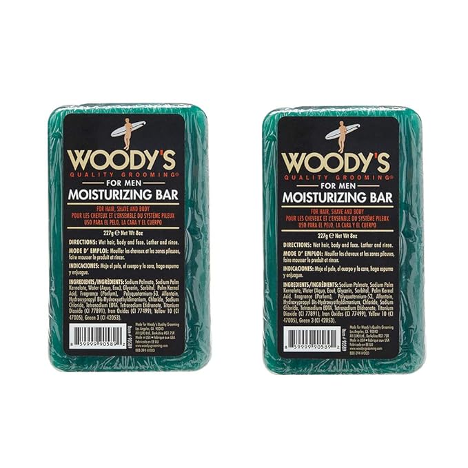 Woody's Moisturizing Bar Soap - Hydrating Body, Face & Shave Bar Soaps, Deep Cleanser, Rich Lather, Fresh Scent, 8 oz, 2 Pack