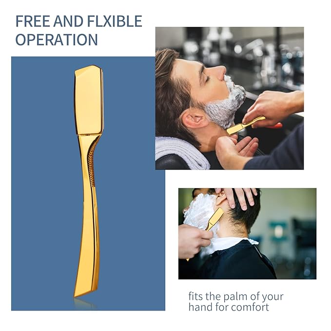 Barber Razor Professional Straight for Men: Stainless Steel Razor Close Shaving Safety Straight Edge Razor for Barbershop Salons Home Hairdressing Use (Gold)