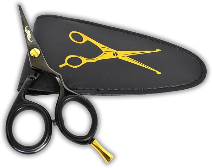 Rounded-Tip Trimming Scissors for Men – Stainless Steel High Carbon Beard, Mustache, and Ear Hair Grooming Scissor (Black-Pointy-Tip)