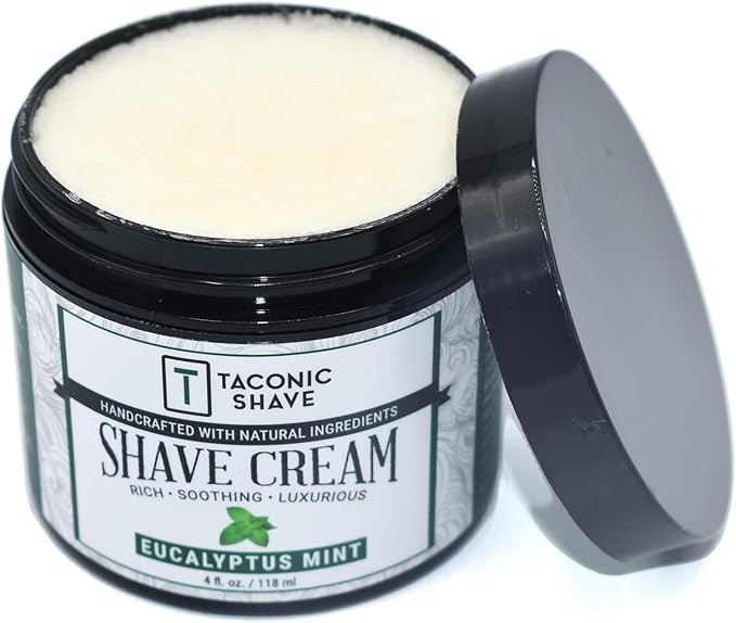 Taconic Shave, All Natural Shave Cream – Highly-Concentrated, Shaving Cream for Men and Women – 4 oz. Moisturizing Shaving Cream Tub with Skin Soothing Ingredients – Cooling Eucalyptus & Mint