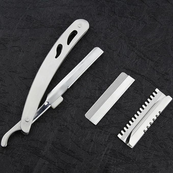 FRCOLOR Manual Razor Full Stainless Steel Vintage Not Include Blade Foldable Barber Razor Scraper Razor Beard Salon Haircut Tools for Men Use