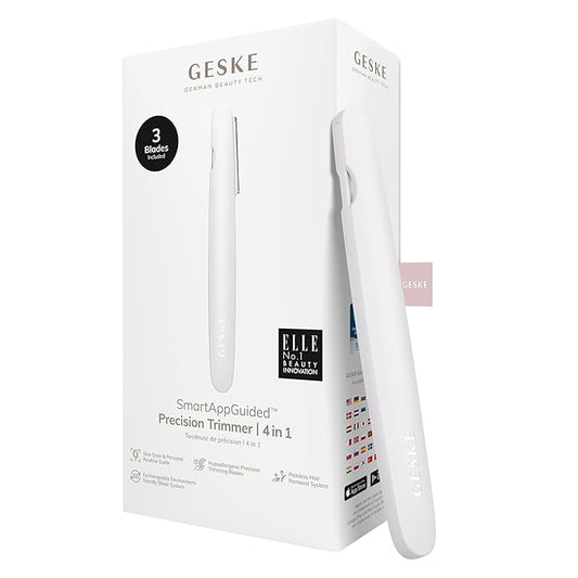 GESKE Precision Trimmer | 4 in 1 | Painless, Hygienic Hair Remover | Precise Hair Trimmer Tool | Face & Body | Men & Women | Grooming Device | Hypoallergenic, Easy-to-exchange Blades | All Skin Types